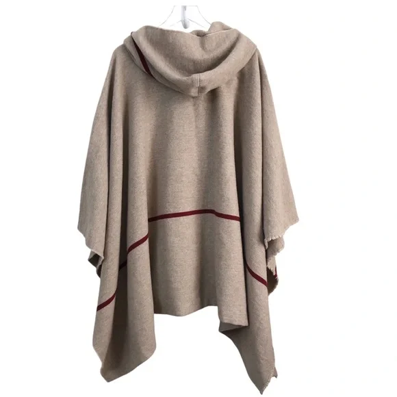 A.L.C.Rare Wool Blend Tan Boho Western Poncho with Stripe